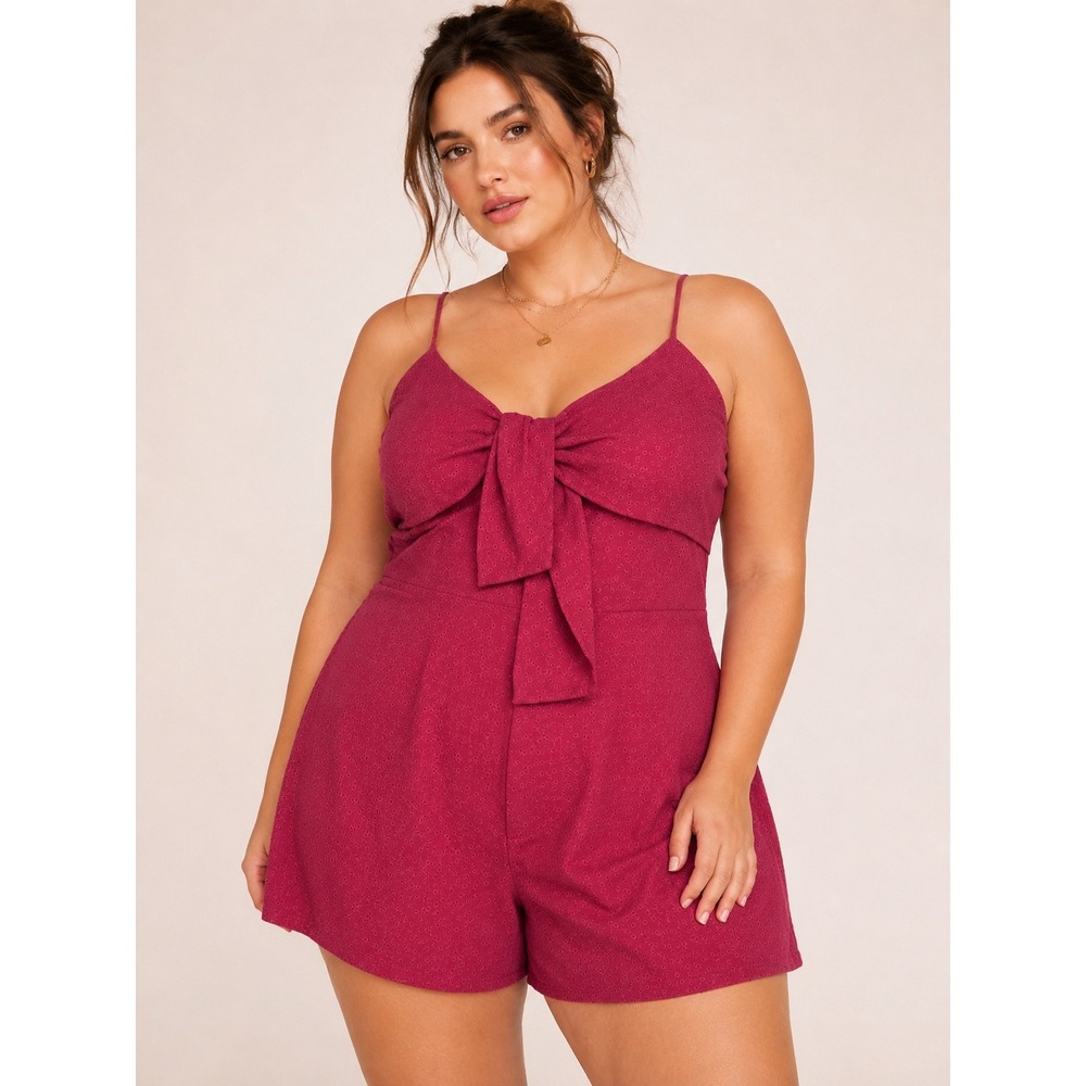 Love‎ & Piece Collective Romper Womens Large Pink Excellent Eyelet Tie Front L